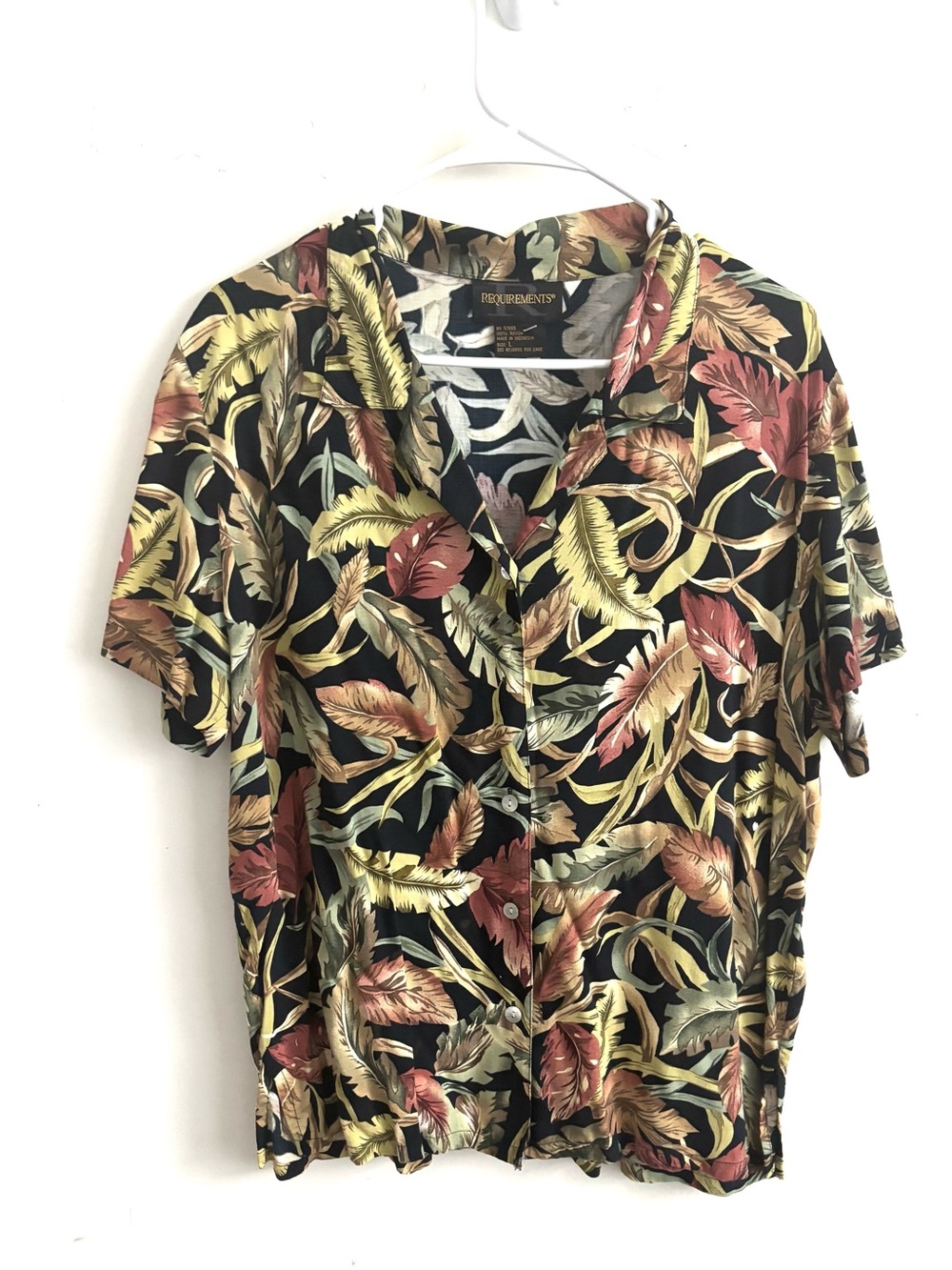 Vintage 90s Botanical Floral Rayon Blouse L Whimsigoth Earthy Abstract Tropical